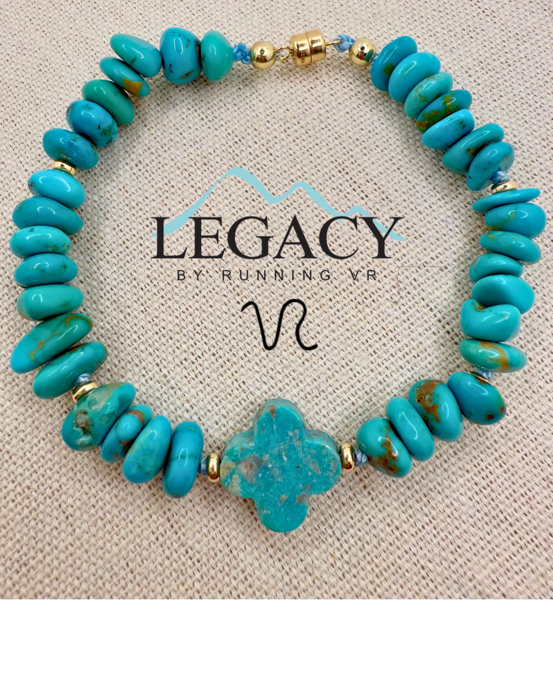 Santo domingo turquoise, solid gold, hand carved clover, turquoise & gold bracelet