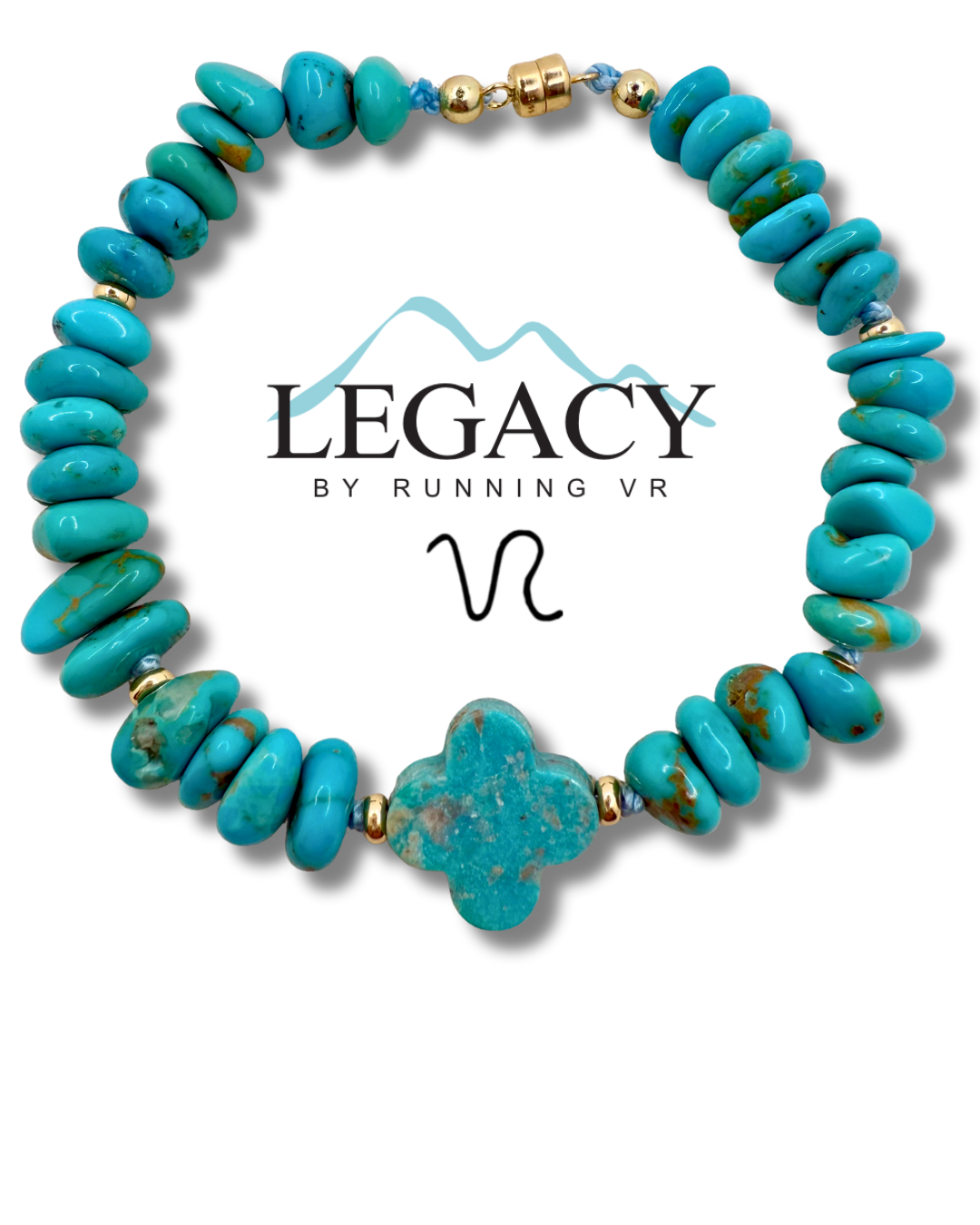 Turquoise & gold, hand carved turquoise, hand knotted