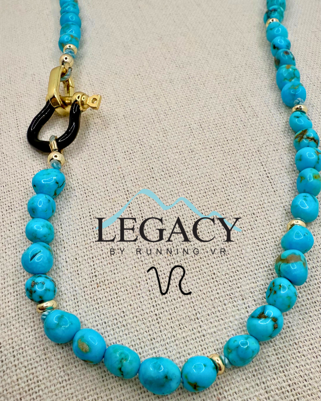sleeping beauty turquoise, turquoise and gold necklace, black enamel horseshoe necklace