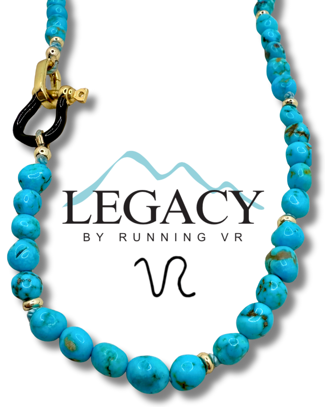 sleeping beauty turquoise, turquoise and gold necklace, black enamel horseshoe necklace